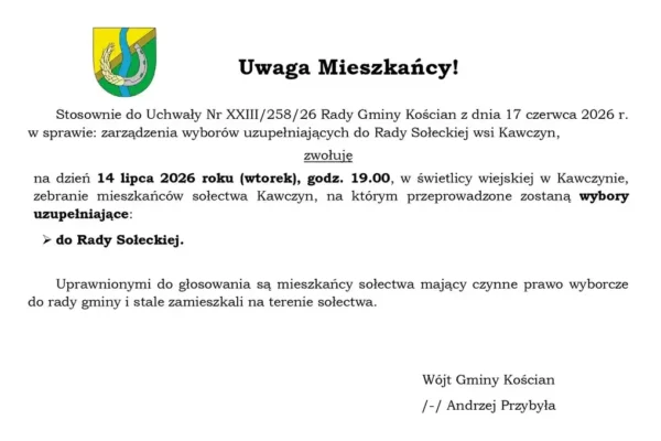 Zebranie mieszkańców Kawczyna i wybory uzupełniające do Rady Sołeckiej
