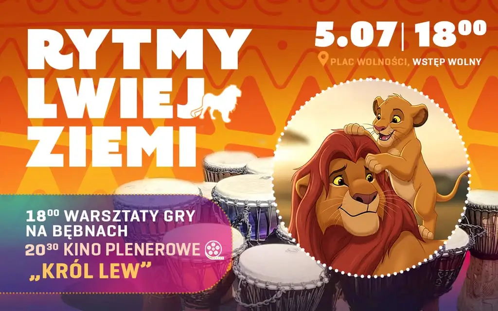 Afrykański wieczór w Kościanie: warsztaty bębniarskie i „Król Lew” na Placu Wolności