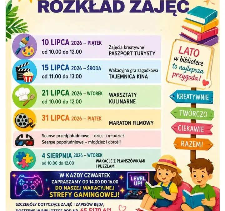 Wakacje w bibliotece w Krzywiniu – mnóstwo atrakcji dla dzieci i dorosłych