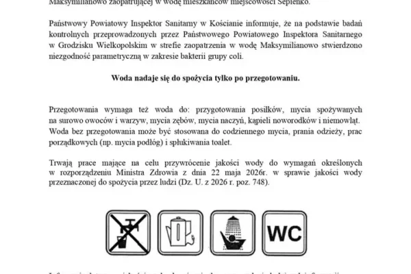 Woda w Sepienku niezdatna do picia bez przegotowania – komunikat sanepidu