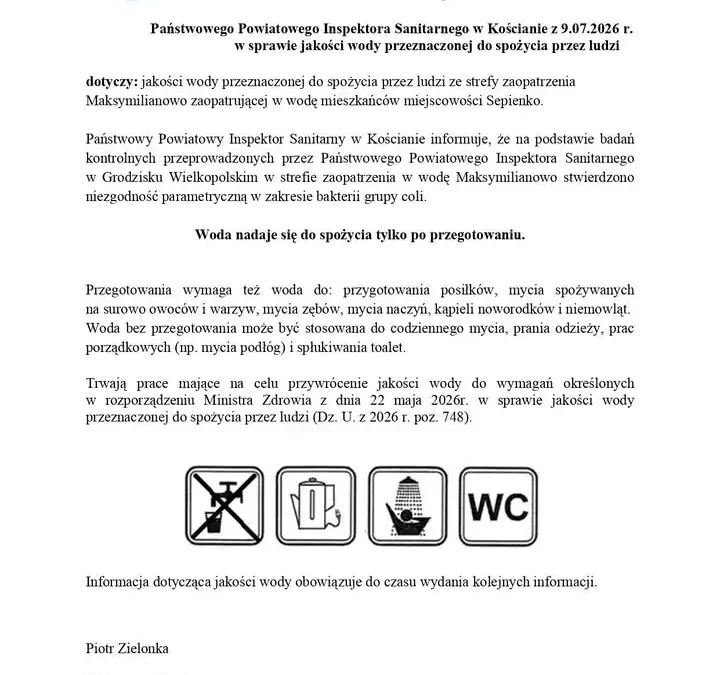 Woda w Sepienku niezdatna do picia bez przegotowania – komunikat sanepidu