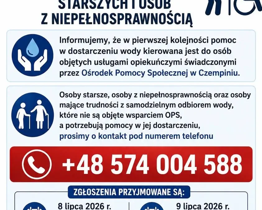 Pomoc dla seniorów i niepełnosprawnych w dostarczaniu wody – kontakt i zasady