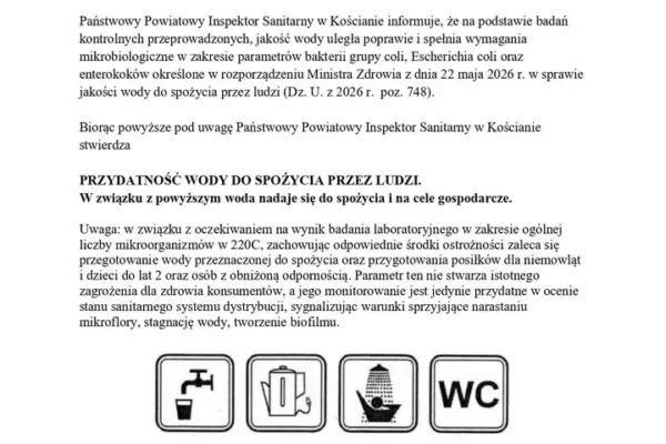 Aktualne informacje o jakości wody w Gminie Kościan – zalecenia dla mieszkańców