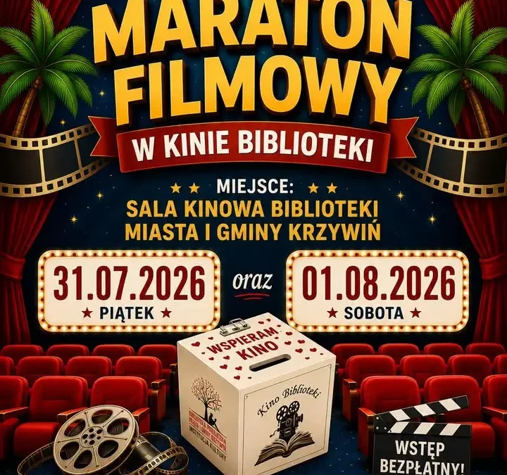 Letni Maraton Filmowy w Kinie Biblioteki w Krzywiniu – dwa dni filmowych emocji