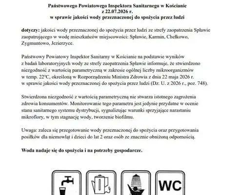 Jakość wody w Spławiu – zalecane przegotowanie dla wrażliwych grup