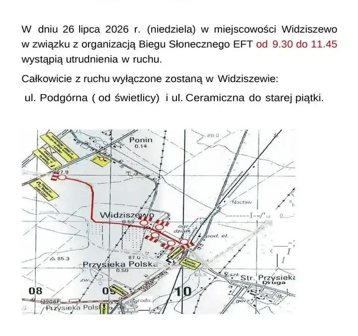 III Bieg Słoneczny EFT Group Widziszewo – utrudnienia w ruchu 26 lipca