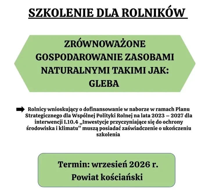 Bezpłatne szkolenie dla rolników z powiatu kościańskiego – obowiązkowe dla wnioskujących o dopłaty