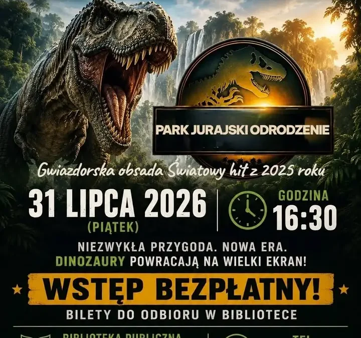 Seans filmowy z dinozaurami w Krzywiniu – bezpłatny pokaz w bibliotece