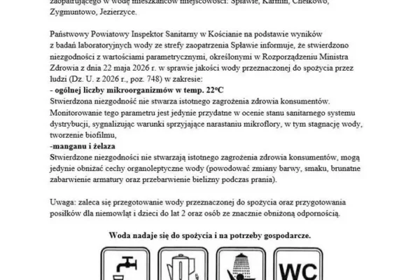 Jakość wody w Spławiu: zalecane przegotowanie dla wrażliwych grup