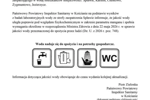 Woda w Spławiu zdatna do spożycia – komunikat sanepidu