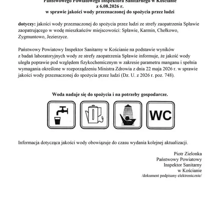 Woda w Spławiu zdatna do spożycia – komunikat sanepidu