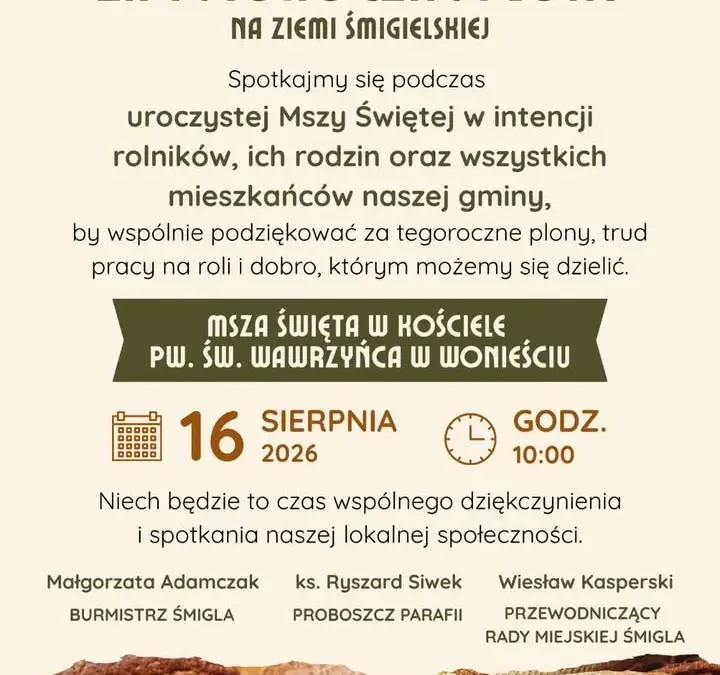 Weekend pełen atrakcji w gminie Śmigiel: dożynki, mecze i msza dożynkowa