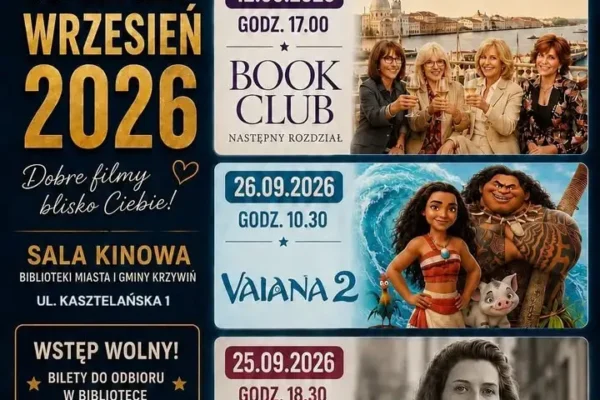 Kino Biblioteki w Krzywiniu wznawia działalność – bezpłatne seanse we wrześniu