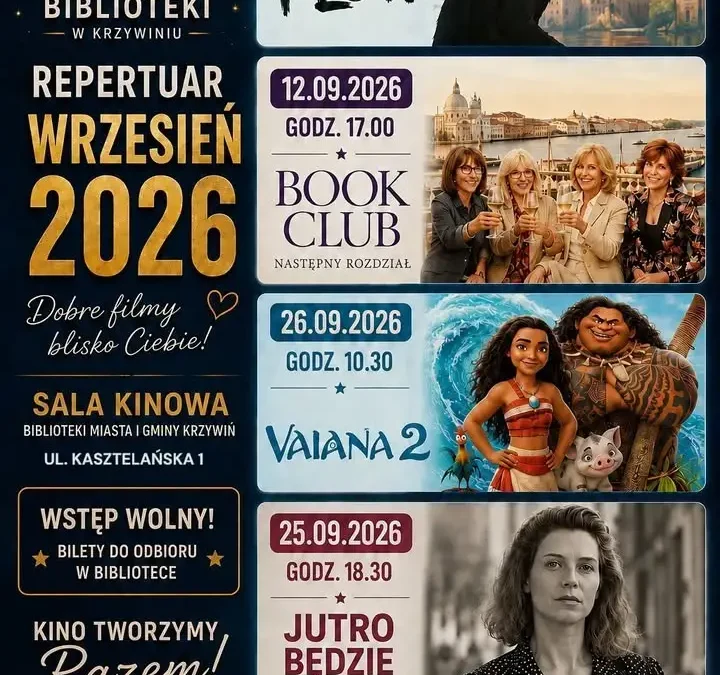 Kino Biblioteki w Krzywiniu wznawia działalność – bezpłatne seanse we wrześniu