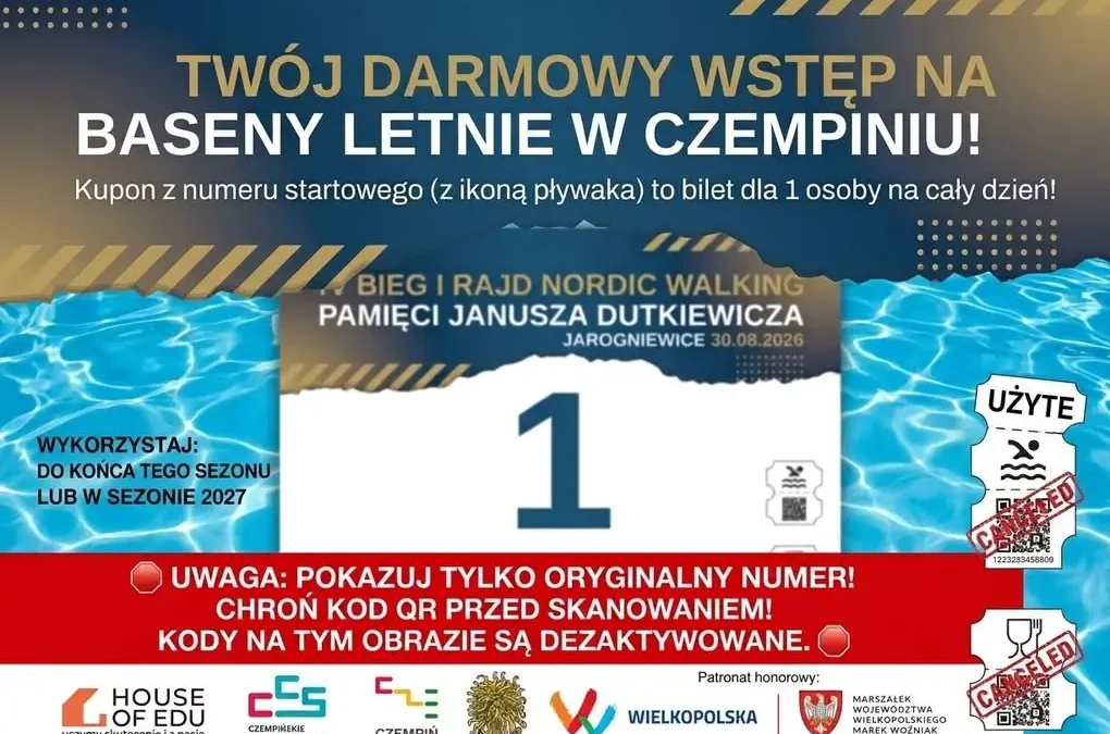 Darmowe wejście na baseny w Czempiniu dla uczestników biegu w Jarogniewicach