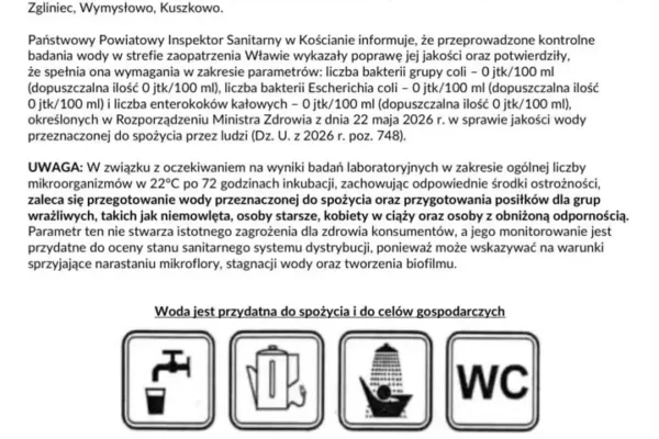 Poprawa jakości wody w gminie Krzywiń – komunikat sanepidu