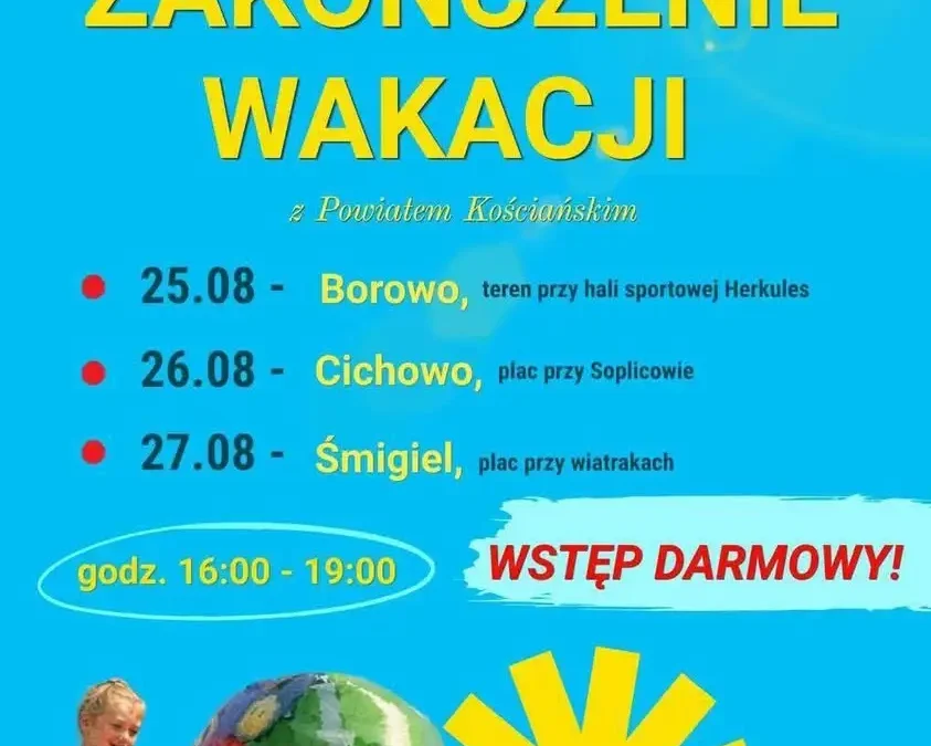Zakończenie wakacji z Powiatem Kościańskim – dmuchańce, animacje i piana party w Czempiń