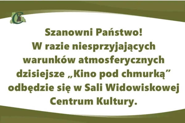 Kino pod chmurką w Śmiglu: w razie deszczu seans przeniesiony do Centrum Kultury