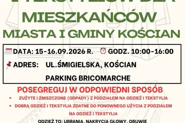 Zbiórka odzieży i tekstyliów w Kościanie – 15-16 września