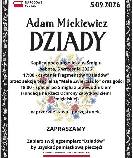 Narodowe Czytanie i spacer historyczny w Śmiglu już w sobotę