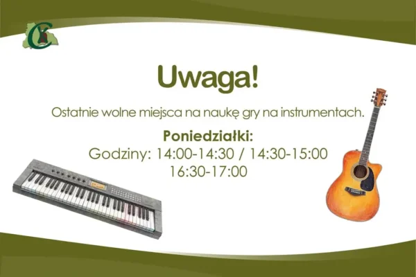 Centrum Kultury w Śmiglu ogłasza ostatnie wolne miejsca na naukę gry na instrumentach