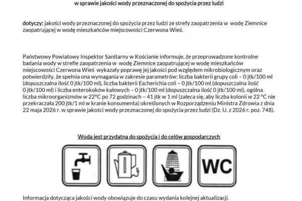 Woda w Czerwonej Wsi znów bezpieczna – sanepid odwołuje ograniczenia