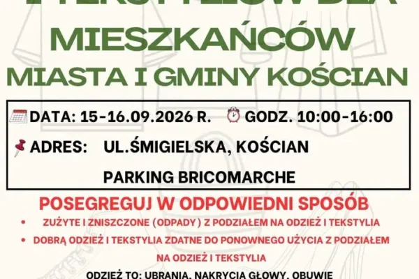 Zbiórka odzieży i tekstyliów w Kościanie – 15 i 16 września