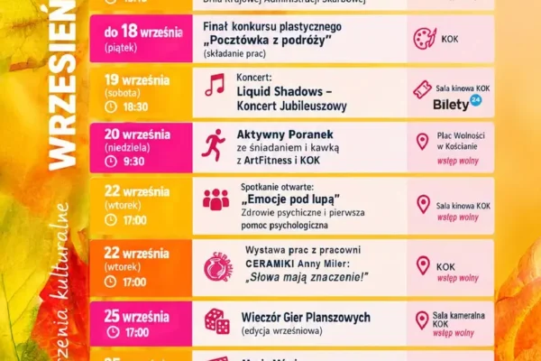 Kulturalny wrzesień w Kościanie – sprawdź harmonogram wydarzeń w KOK