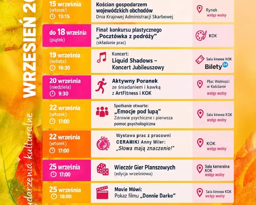 Kulturalny wrzesień w Kościanie – sprawdź harmonogram wydarzeń w KOK