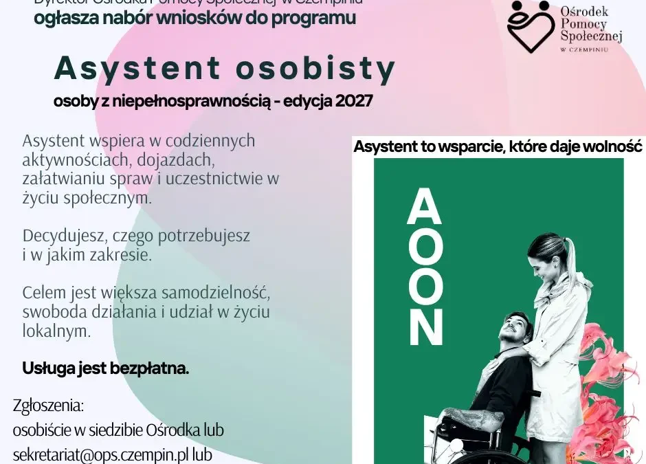 Gmina Czempiń przystąpiła do programu „Asystent osobisty osoby z niepełnosprawnością” – edycja 2027