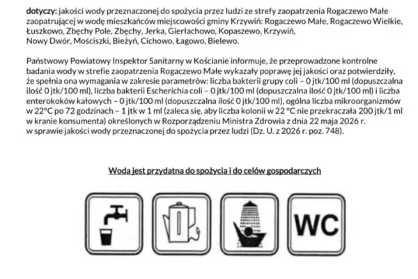 Woda w strefie Rogaczewo Małe znów przydatna do spożycia. Sanepid wydał komunikat