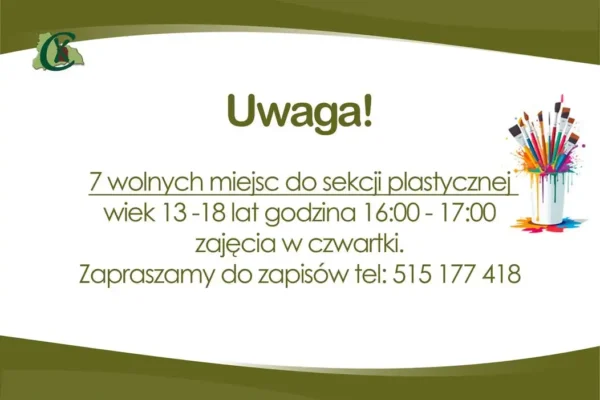 Centrum Kultury w Smiglu: 7 wolnych miejsc na zajęcia plastyczne dla młodzieży 13-18 lat