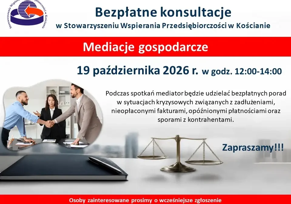 Bezpłatne konsultacje z mediatorem gospodarczym w Kościanie