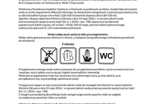 Woda w Mikoszkach i okolicach niezdatna do picia bez przegotowania